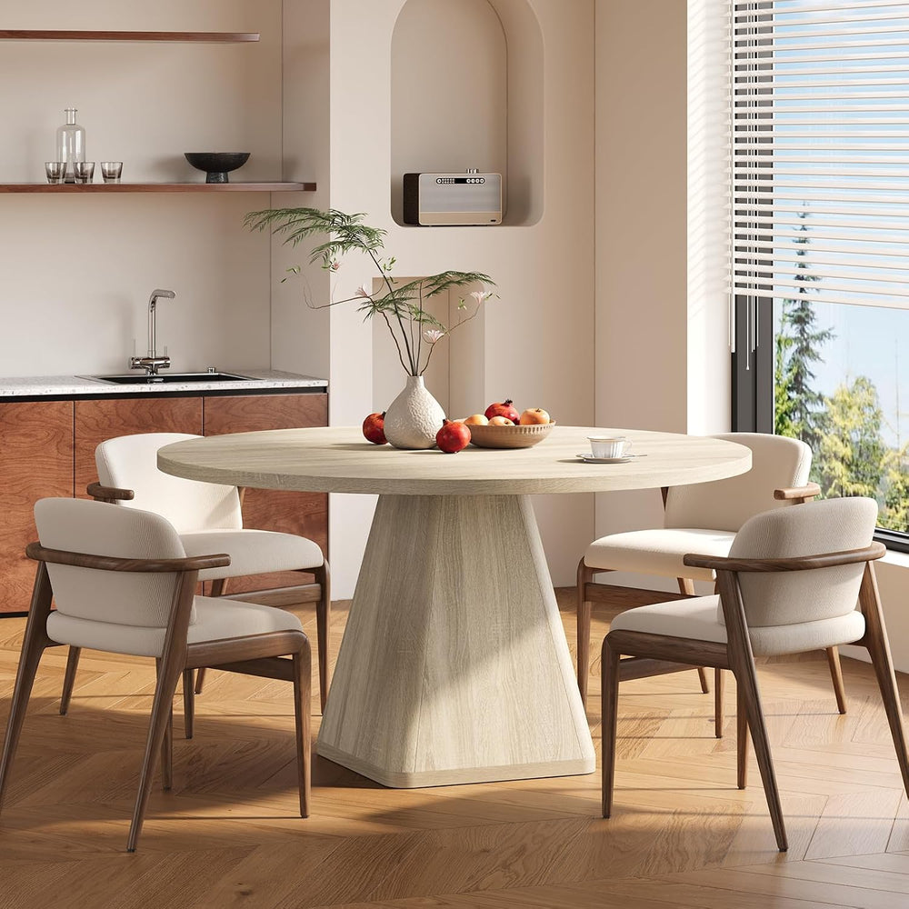 ONBRILL 47 Inch Round Dining Table for 4-6,Square Pedestal Base,Oak | Circle ...
