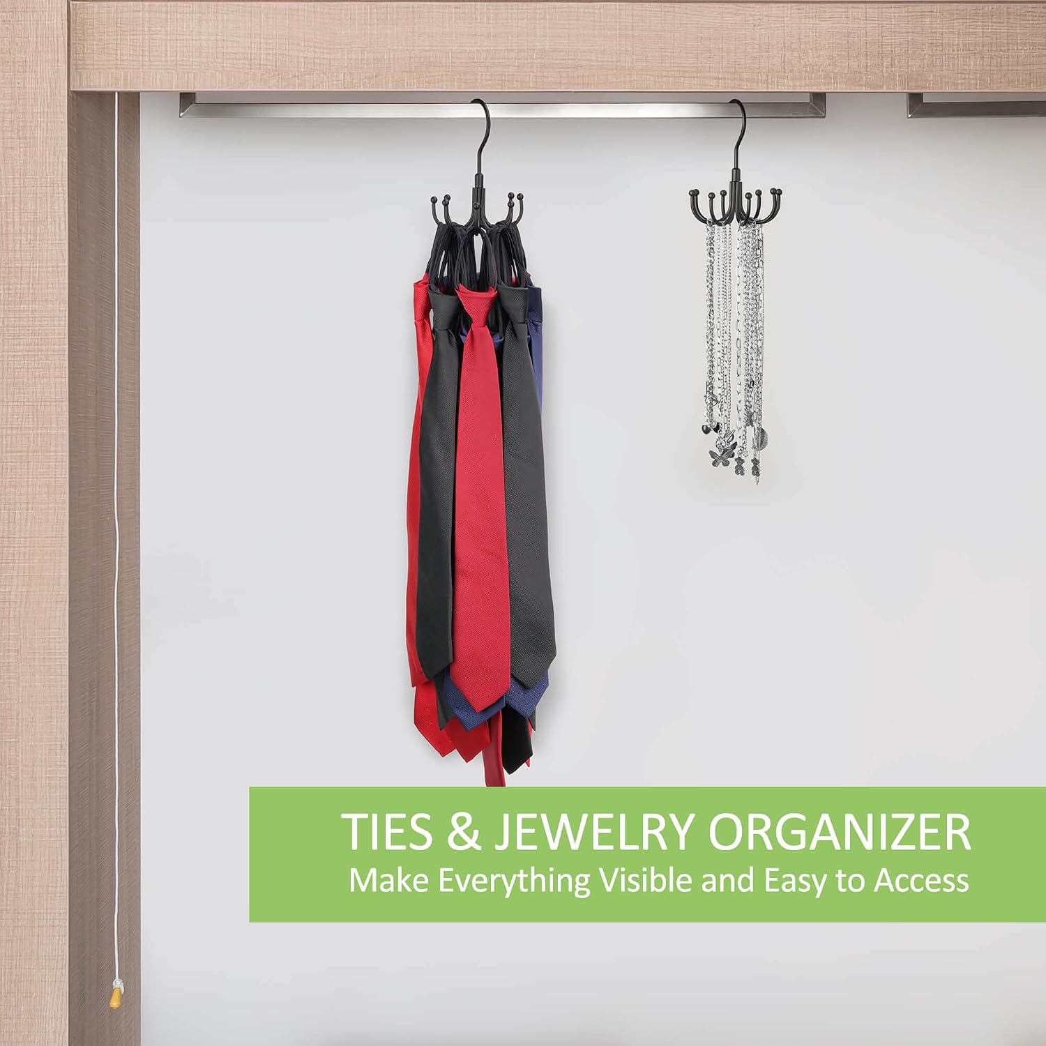 Belt Hanger, Rotatable Belt Organizer Rack for Closet Sturdy Max 24 Belts Storage with 8 Hooks, Hanging Space Saving Closet Organizers for Belts Holder, Black
