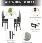 Hooseng 5 Piece Dining Table Set for 4, Small Faux Marble Kitchen Table with 4 Velvet Chairs, Modern Dining Room Table Set for Small Space, Breakfast Nook, Dinette