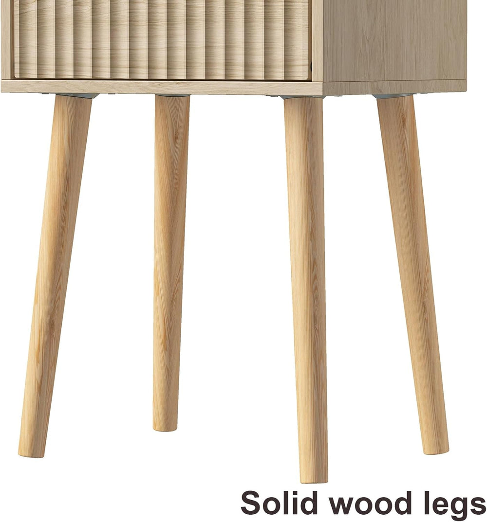 LAATOOREE Nightstand Set of 2, Small Bed Side Table with Fluted Door, End Tab...