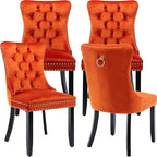 Modern Dining Chairs Set of 4, Tufted Upholstered Dining Chair with Solid Wood Legs, Orange Velvet Accent Chair, Sillas de Comedor, 4 Dining Chairs (Orange, Velvet, 4Pcs)