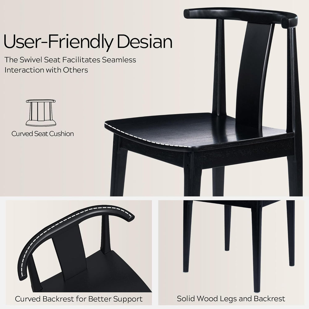 EYYTHUNG Wood Dining Chairs Set of 2, Farmhouse Kitchen Chairs with Curved Ba...