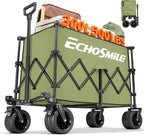 EchoSmile Collapsible Foldable Extended Wagon with 500lbs Weight Capacity, 300L Folding Utility Wagon Cart with Big All-Terrain Wheels for Beach,Sport,Gargen&Grocery,Green