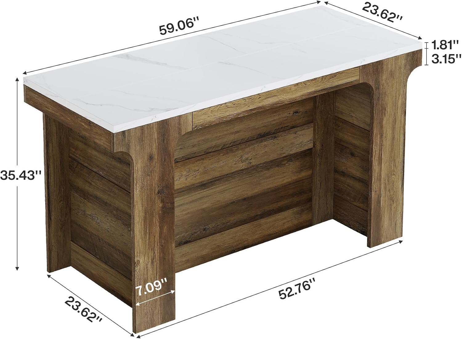Tribesigns 59'' Kitchen Island, Modern Island Table with Faux Marble Top | Rectangular Coffee Bar Unit for Living Room, Kitchen, Bistro, Coffee Shop, Easy Assembly, White & Brown