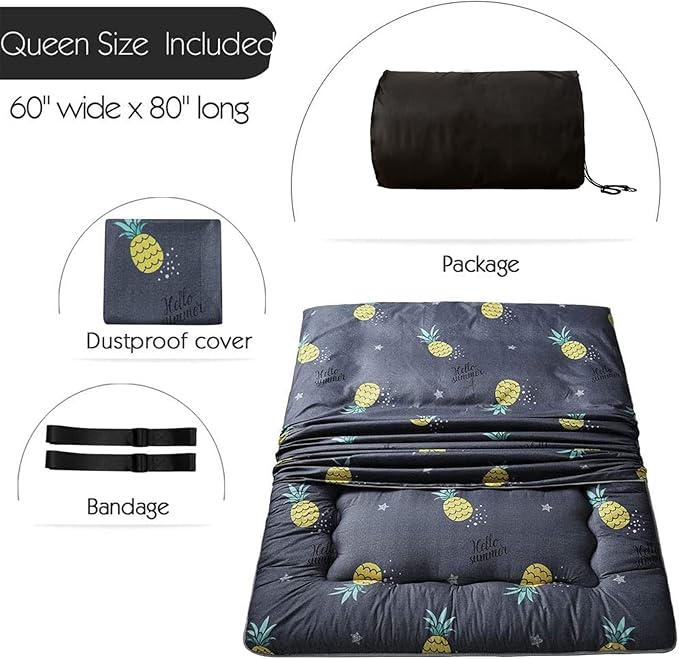 MAXYOYO Japanese Floor Mattress Futon Mattress, 4" Thicken Tatami Mat Sleeping Pad Foldable Roll Up Mat Boys Girls Dormitory Pad Kids Floor Lounger Pillow Bed, Charcoal Grey, Queen Size