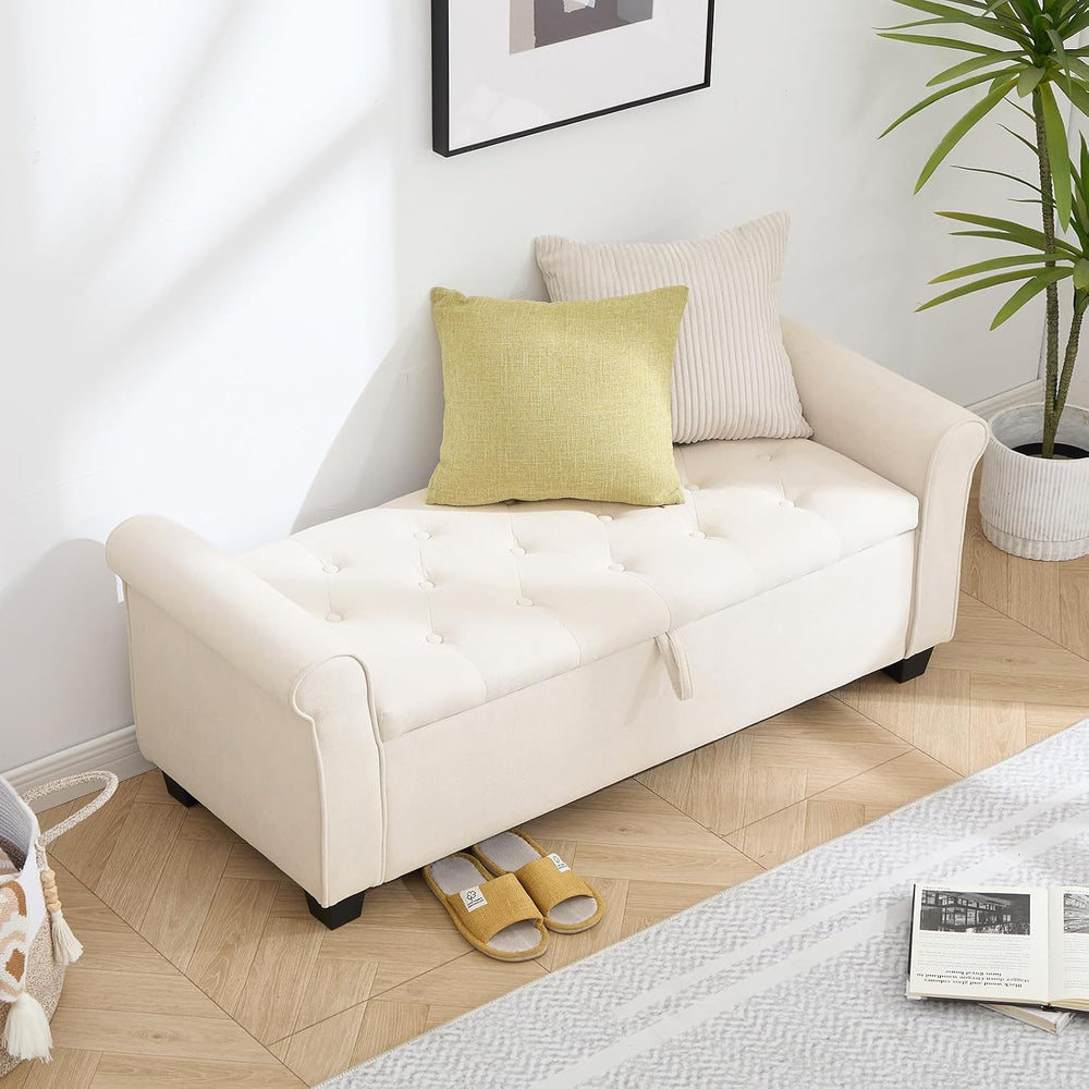 49" End of Bed Storage Bench for Bedroom, Upholstered Storage Ottoman | ...