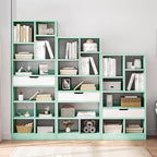 IOTXY Wooden Open Shelf Bookcase - 51 Inches Height Freestanding Display Storage Cabinet Organizer with 7 Cubes and a Drawer, Floor Standing Bookshelf in Tiffany-Green