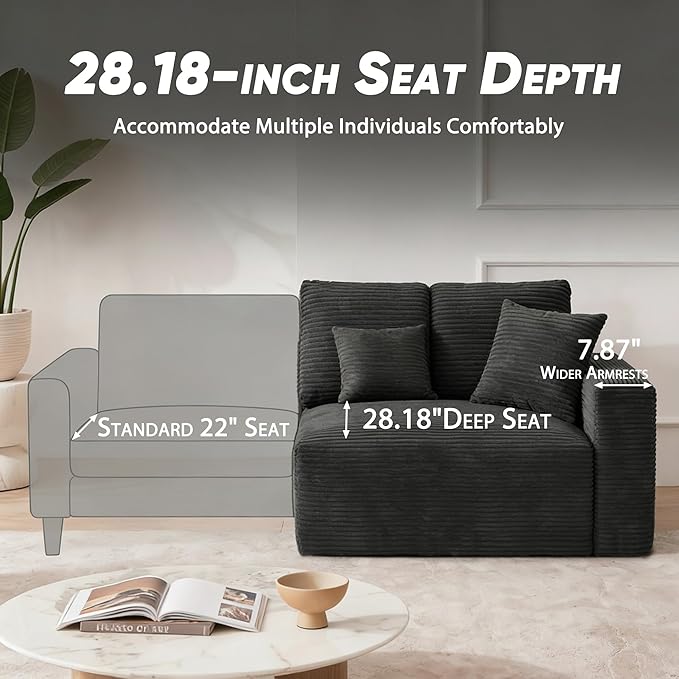 Homall Sectional Couches for Living Room, Modern Boneless Couch with Deep Seat, Upholstered Cloud Sofa, No Assembly Required (Black, L Shaped Sofa)
