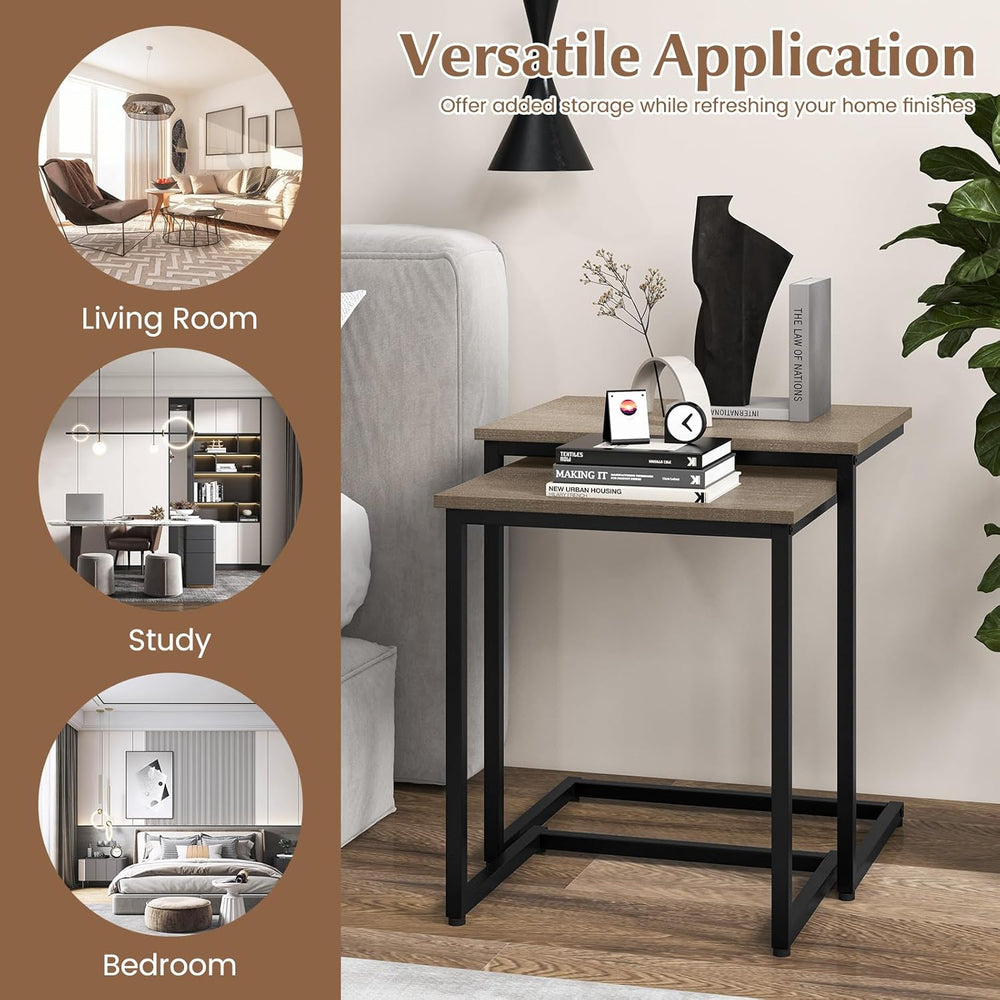 Giantex Nesting Coffee Table Set of 3, Stackable Square End Table w/Wood Grai...