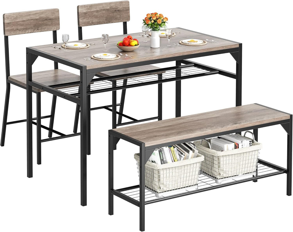 Shintenchi Kitchen Table Chairs Set of 4 with Bench and Chairs, Oak Gray | Di...