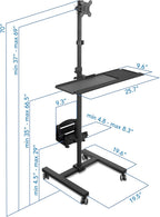 Mount-It! Rolling Computer Cart on Wheels, Mobile Desk Workstation with Monitor Mount for up to 32" Screen, Full Keyboard Tray, Floating Adjustable CPU Holder, Standing up to 70" Tall