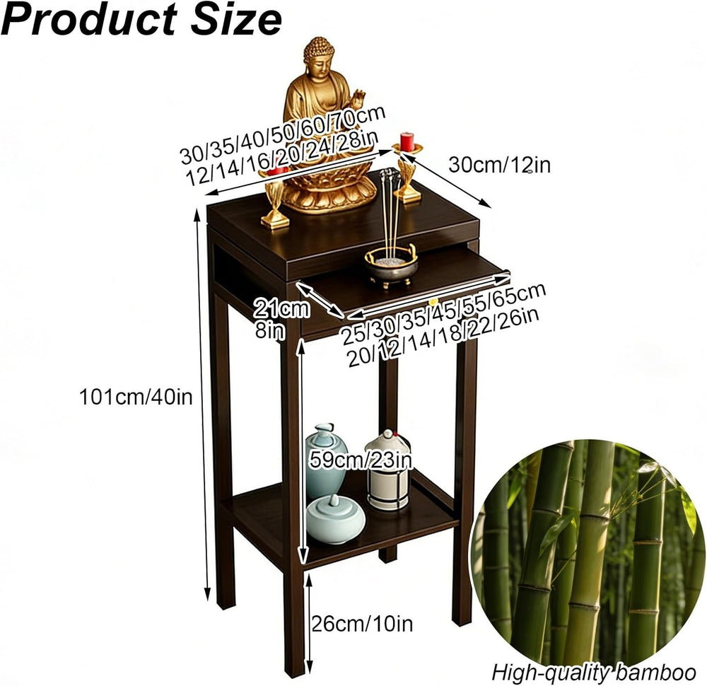 Meditation Buddhist Altar Table, Entry Console Table with Storage, Bamboo Poo...