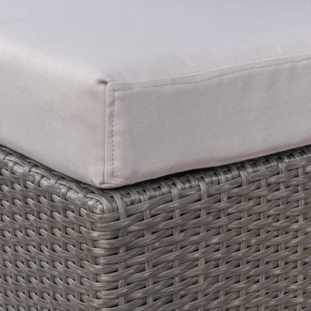 Hassyee PE Rattan Grey Patio Ottoman with Thick Cushions for Poolside, Lawn, ...
