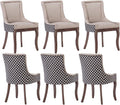 Modern Dining Chairs Set of 6, High Back Dining Chairs Side Chairs with Solid Wood Legs, Upholstered Fabric Dining Room Chairs for Dining Room Kitchen, Beige and Patterned
