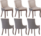 Modern Dining Chairs Set of 6, High Back Dining Chairs Side Chairs with Solid Wood Legs, Upholstered Fabric Dining Room Chairs for Dining Room Kitchen, Beige and Patterned