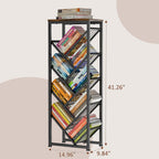 Cutogxon Tree Bookshelf - 9 Tier Visual Metal Floor Standing Book Shelf with Wooden Top, Small Bookshelf for Small Spaces Bookshelves Book Storage Organizer Shelves for Living Room Bedroom Black