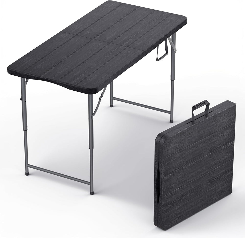 4 Feet Foldable Table Adjustable Height with Built in Handle, Steel Legs | 4F...
