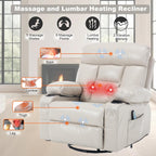 Swivel Rocker Recliner Chair Massage Beige Rocking Glider Chair for Nursery | Wide Seat, Overstuffed, Cup Holders, Faux Leather, Living Room Lounge Chair