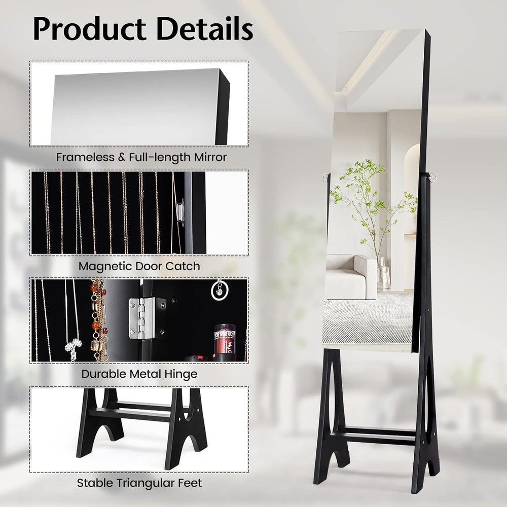 COSTWAY 12 LED Mirror Jewelry Cabinet, Freestanding Jewelry Storage Organizer...