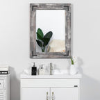 YOSHOOT Rustic Wooden Framed Wall Mirror, 30"x20", Natural Wood Bathroom Vanity Mirror for Farmhouse Decor, Vertical or Horizontal Hanging