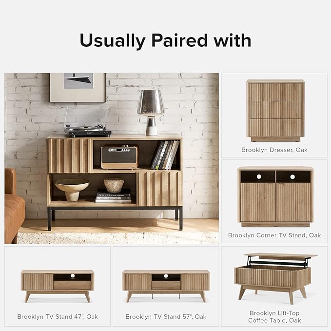 mopio Norwin Entryway Table, Sturdy Modern Rustic Industrial Farmhouse Sofa Table, Display Storage Shelf, Accent Cabinet, Oak Wood TV Stand, Entertainment Center, Media Console, Living Room (Double)