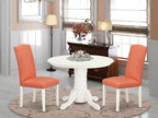 East West Furniture SHEN3-LWH-78 3 Piece Dining Table Set Contains a Round Kitchen Table with Pedestal and 2 Pink Flamingo Faux Leather Upholstered Chairs, 42x42 Inch, Linen White