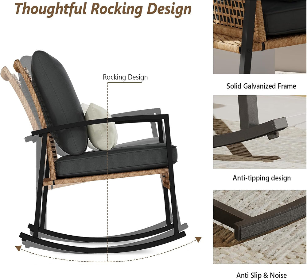 3 Piece Patio Rocking Chairs Set of 2, Outdoor Rocking Chair Bistro Set with ...