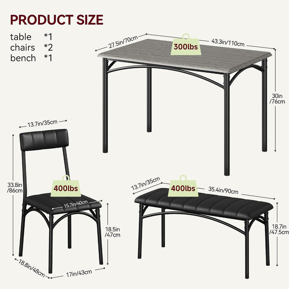 Garvee Dining Table Set for 4, Kitchen Table with Upholstered Bench and 2 Cha...