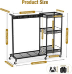 Broom Holder with Cleaning Supplies Organizer, Cleaning Utility Cart on Wheels, 10 Clips & 7 Hooks, 3-Tier Shelves, Broom Closet Storage Cabinet with Cleaning Caddy for Home Commercial Use