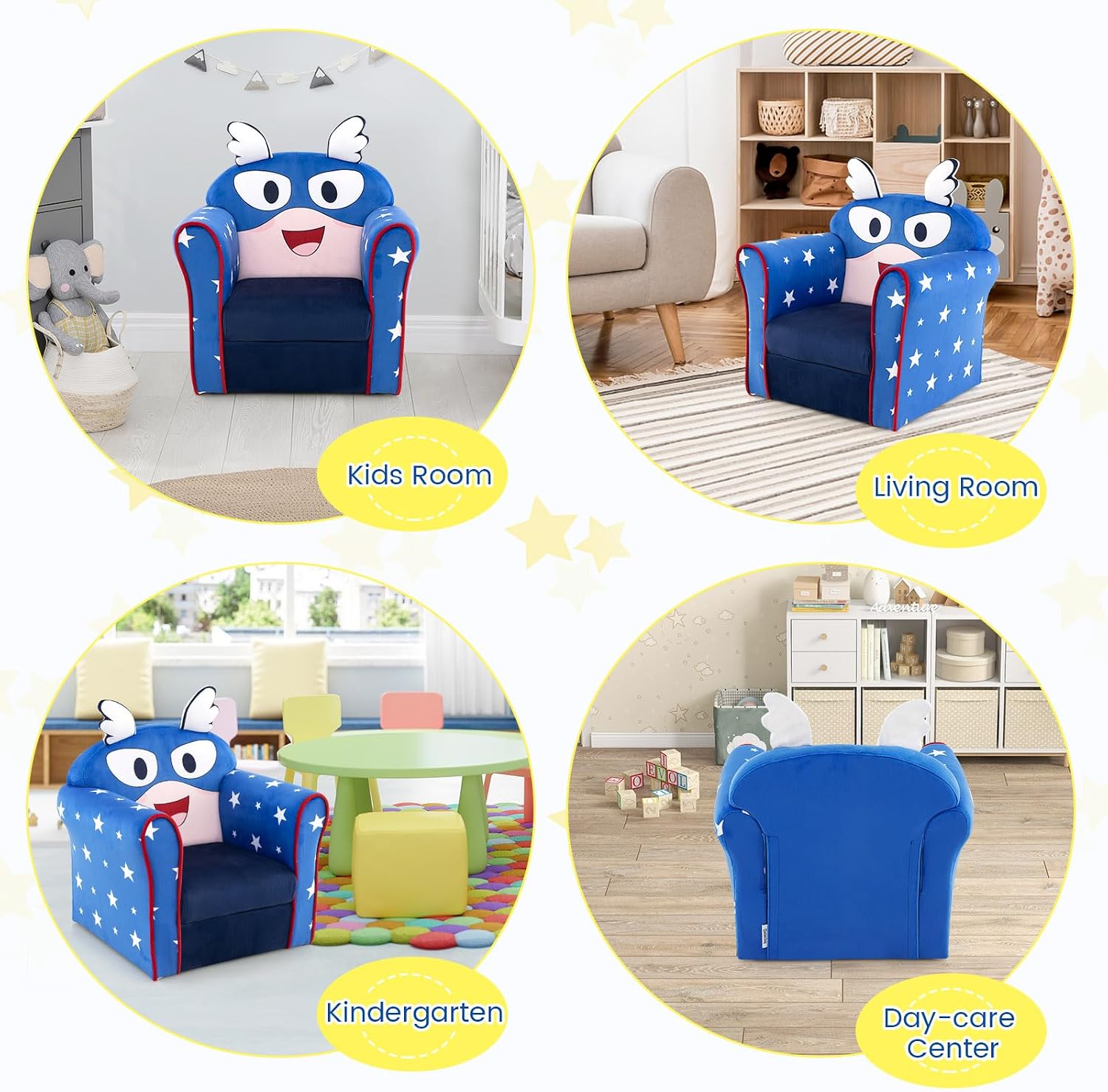 Costzon Kids Couch, Children's Sofa Armrest Chair with Pattern, Toddler Furniture w/Sturdy Wood Construction, Preschool, Lightweight Kids Couch Sofa Chair for Boys & Girls Gifts, Flyman