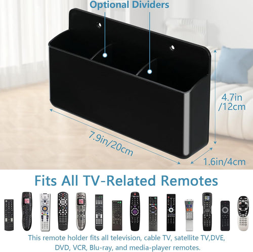 2Pcs Remote Control Holder Wall Mount, TV Remote Caddy Box Hollow Bottom Slot Easy Phone Charging, Self Adhesive Remote Holder,Wall Pen Holder Storage Accessories for Home Office School (White&Black)