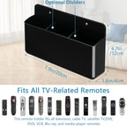 3 Slot Adjustable Remote Control Holder Wall Mount, TV Remote Box Hollow Bottom Slot Easy Phone Charging, Self Adhesive Remote Holder,Wall Pen Holder Storage Accessories for Home Office School (Black)