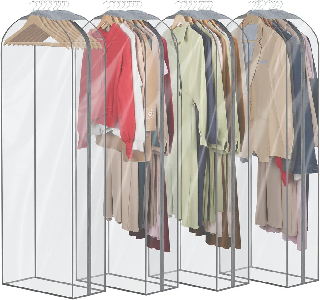 Zilink Fur Coat Storage Bags Dress Bags for Gowns Long 60 in, 4 Pack | 10 in Gussted, Wrinkle Free, Breathable, Mink Coat Storage Bag for Hanging Clothes for Leather Jacket Fur Puffy Dress