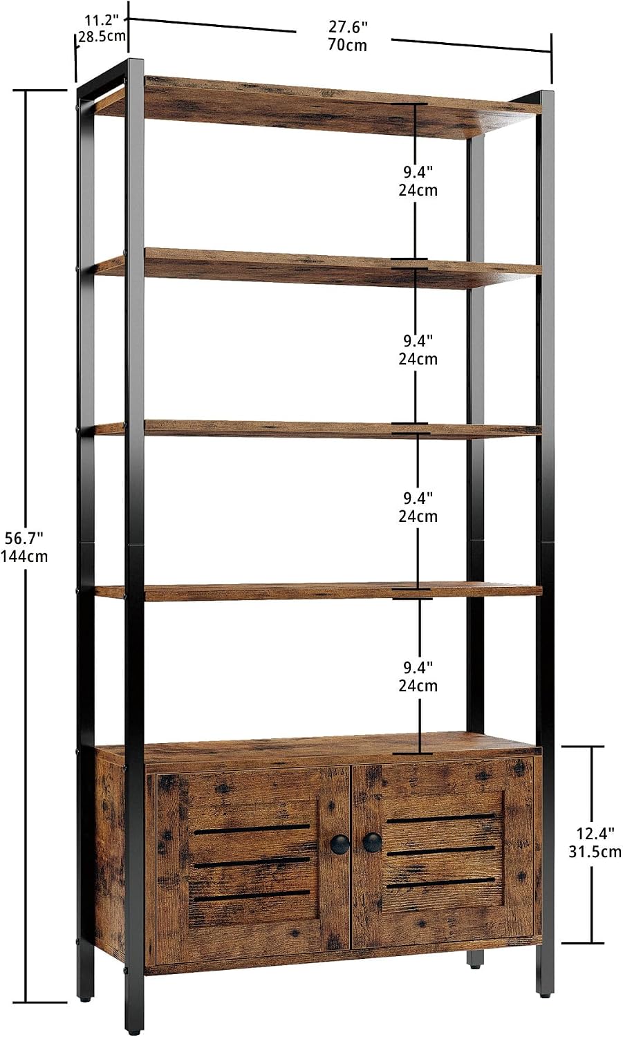 IRONCK Bookcase with Doors and Open Shelves for Home Office and Living Room
