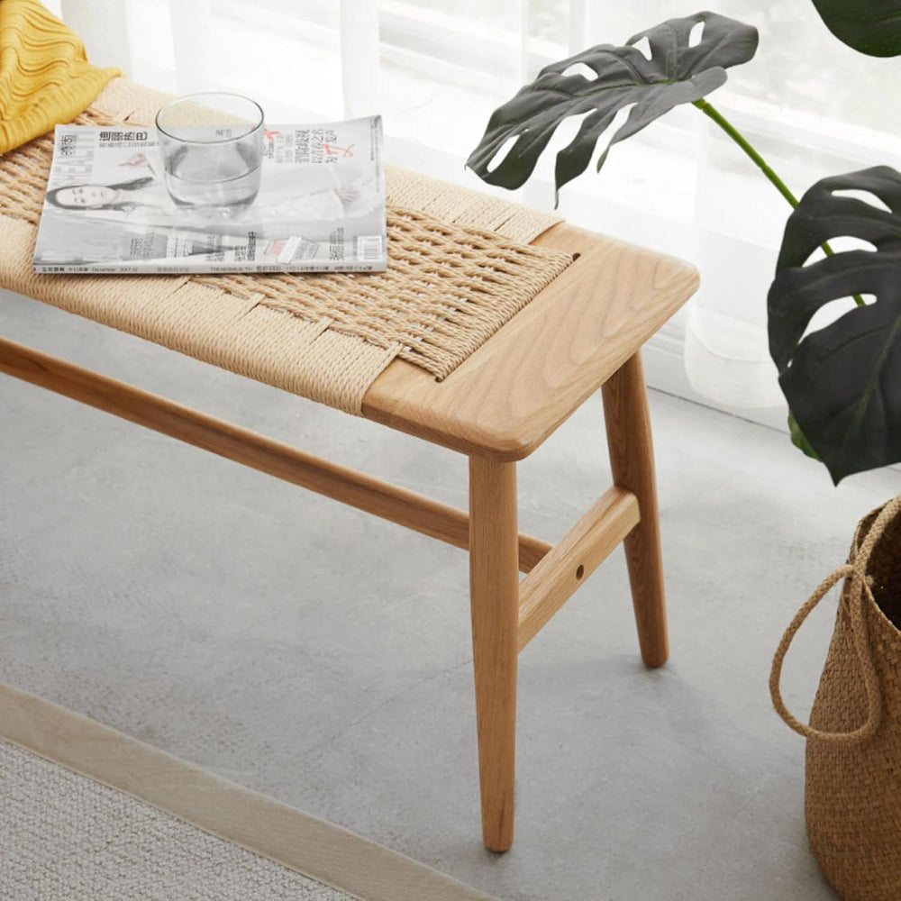 Solid Oak Dining Bench, Rattan Woven Entryway Bench,31.49 inch | mortise join...