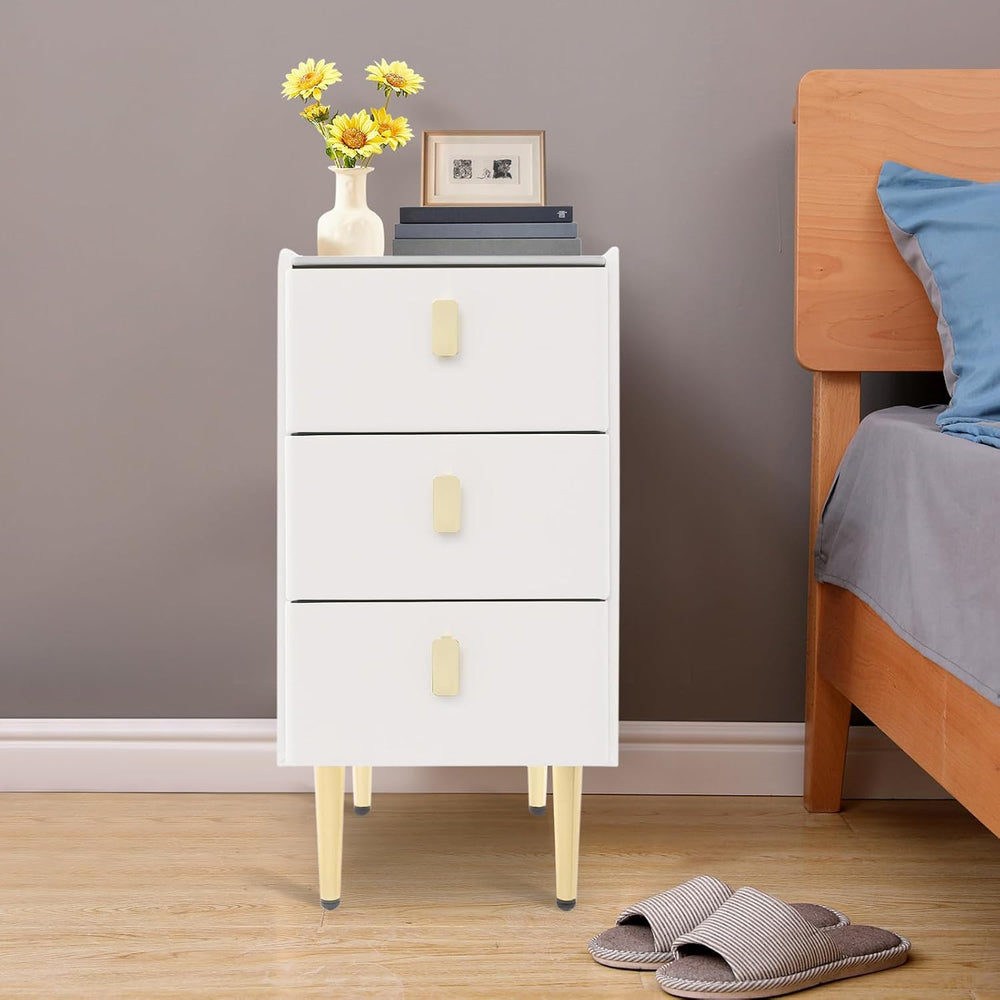 3-Layers Narrow Bedside Table, Space-Saving Living Room End Table with 3 Draw...