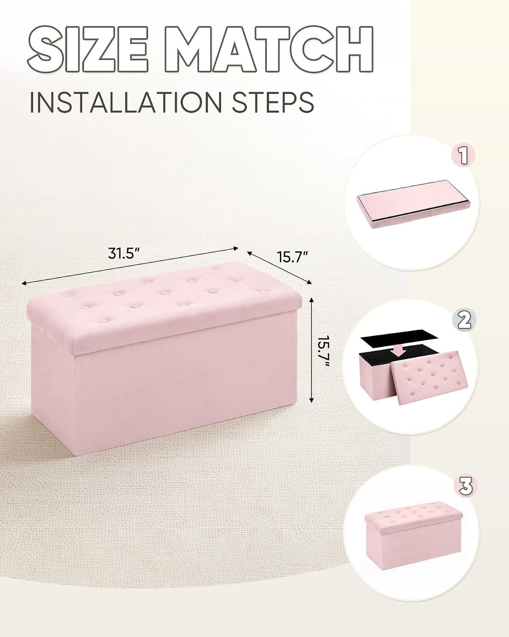 B FSOBEIIALEO Folding Storage Ottoman, Long Ottomans Shoes Bench, Velvet Stor...