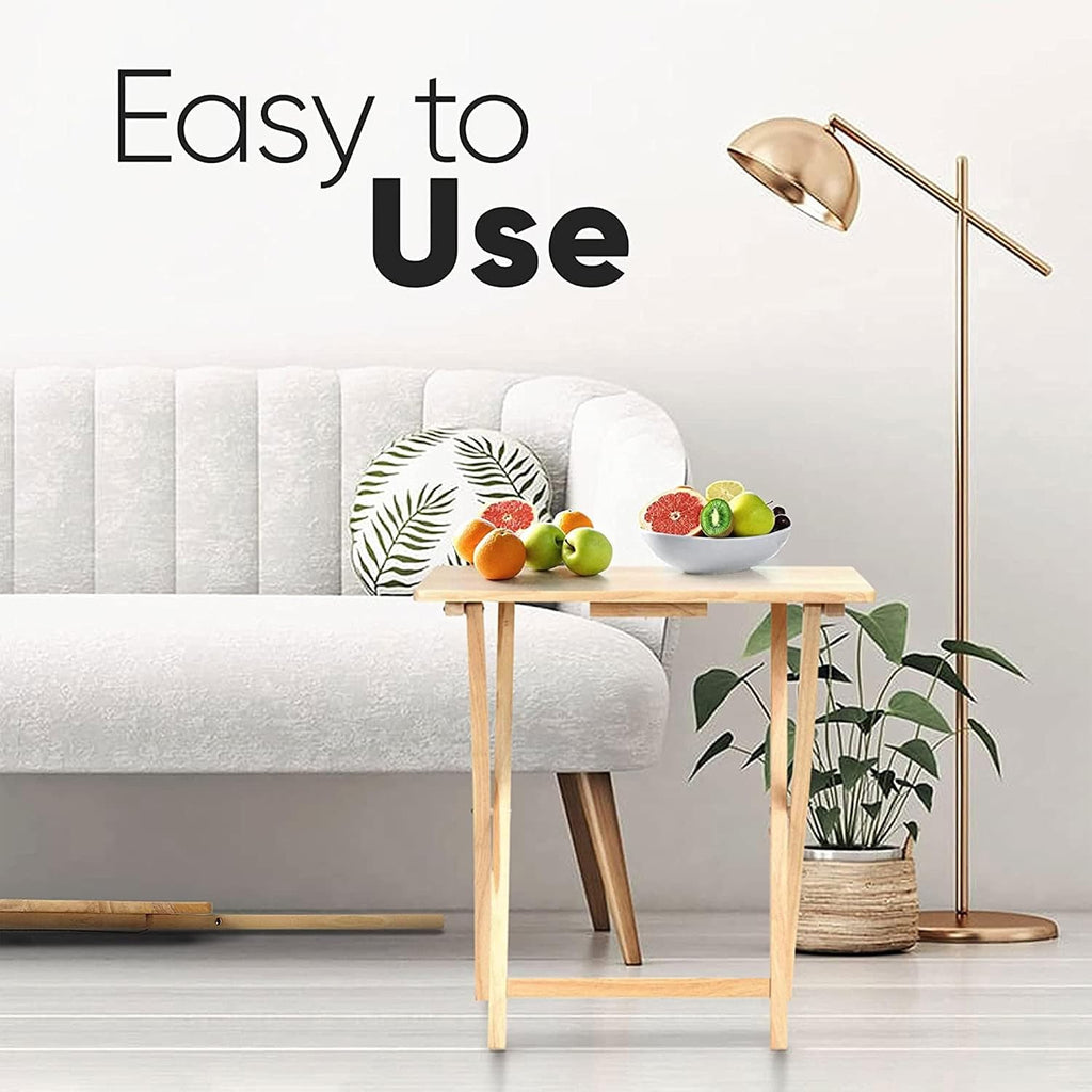 PJ Wood - Rectangular Folding TV Trays Set - Natural 6-Piece | Solid Construction, 14.57 in W x 19.09 in L x 26 in H, Compact Storage, Flat Tabletop, Modern Style