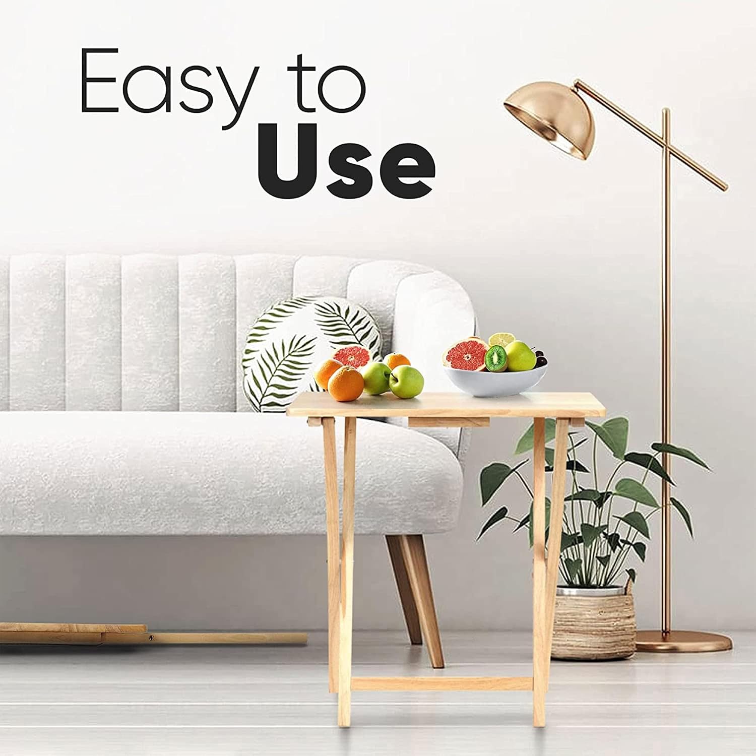 PJ Wood - Rectangular Folding TV Trays Set - Natural 6-Piece | Solid Construction, 14.57 in W x 19.09 in L x 26 in H, Compact Storage, Flat Tabletop, Modern Style