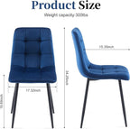 Velvet Dining Chairs Set of 4 - Navy Blue Dining Room Chairs with Metal Legs Ideal for Kitchen, Dining Room - Kitchen Chairs Set for 4