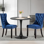 3-Pieces 31.5" Round Dining Table Set for 2, Black Dining Table & Velvet Upholstered Dining Chairs Set of 2 for Kitchen Dining Room Apartment Small Space(Black Table & Blue Chairs)