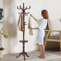 Solid Wooden Coat Rack Stand, Coat Racks Freestanding with 14 Hooks, Natural Birch Wood Coat stands with Sturdy Round Base, Tree Coat Hanger Standing for Entryway Bedroom Office（Redwood triangle2）