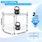 Whitmor 2 Tier Metal Storage Shelves, Heavy Duty Shelf with Basket, 350 lbs Capacity per Shelf, 700 lbs Total, Home Organizer for Kitchen, Garage, Bathroom, 15" L x 14" W x 15" H, Chrome
