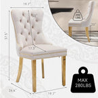 Velvet Upholstered Dining Chairs Set of 6, Modern Style Kitchen Side Chairs with Nailhead Trim and Gold Plated Leg, Metal Pulling Ring for Dining Room Living Room(Beige-Gold Plated Leg)