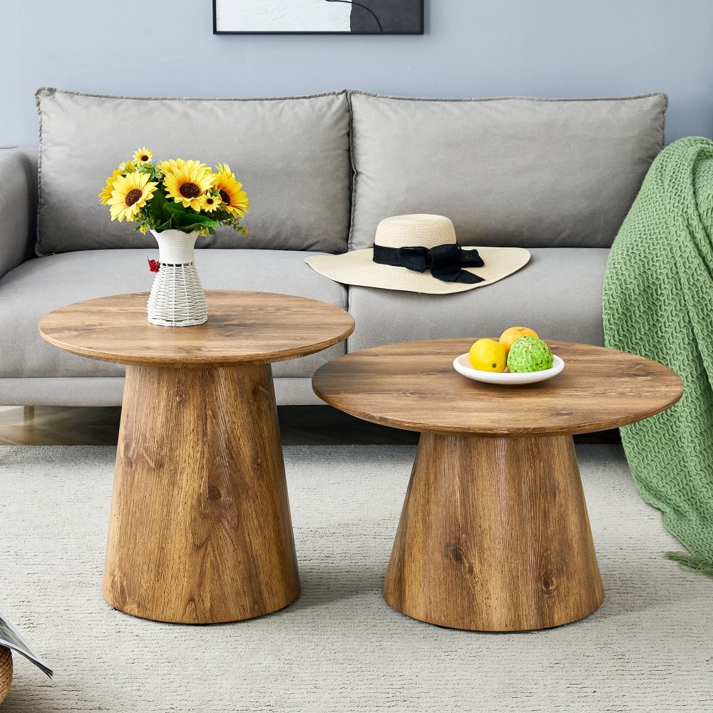 Nesting Coffee Table Set, Round Wood Grain Veneer, Mid-Century Modern | Class...