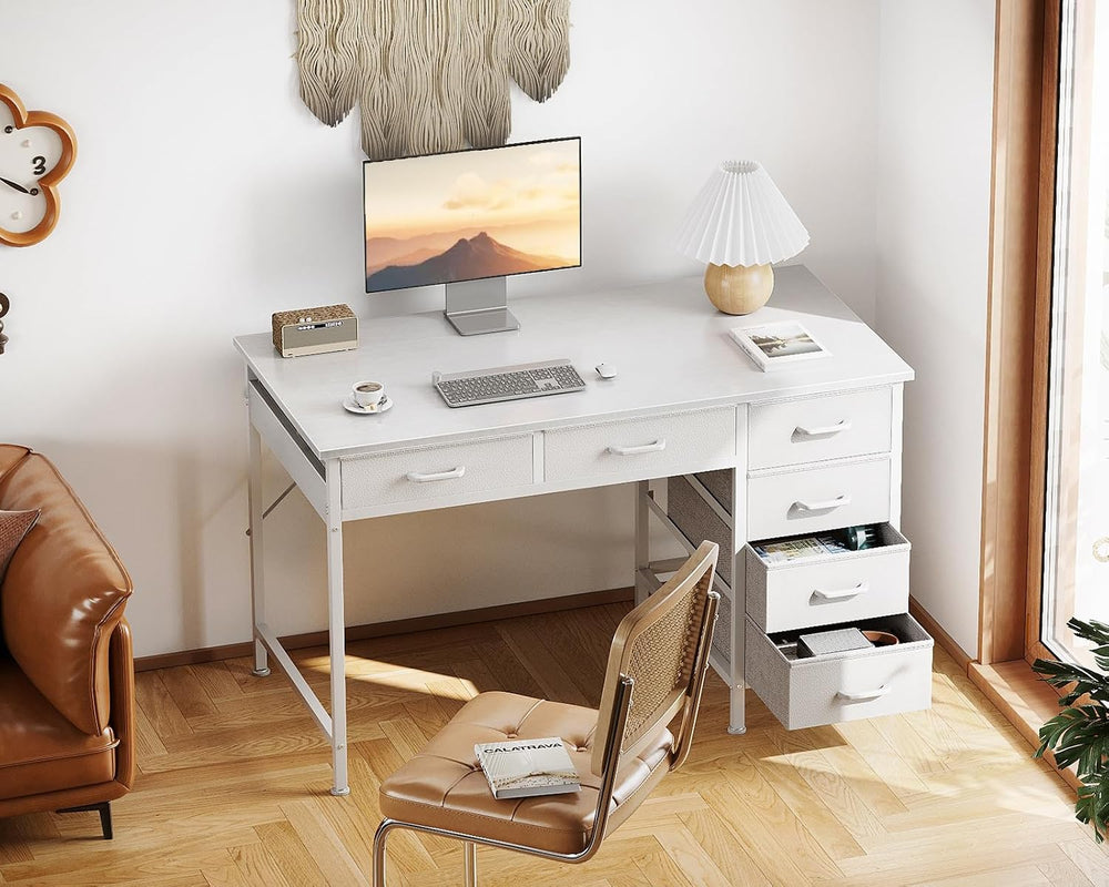 Casaottima 40 Inch Small Computer Desk with 6 Drawers, Reversible Storage Des...