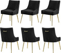 Velvet Dining Chairs Set of 6 Gold Legs,Upholstered Velvet Accent Chairs, Pleated Back Design & Gold Pull Handle, Mid Century Modern Chairs for Dining/Kitchen/Living Room,Black