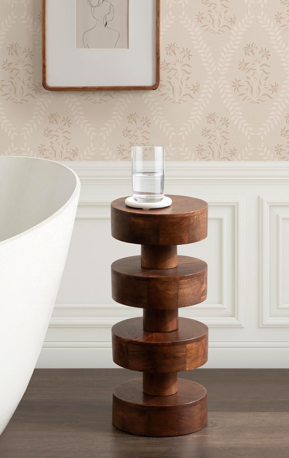Kate and Laurel Omar Modern Wooden Round Drink Table, 9 x 9 x 20, Walnut Brow...