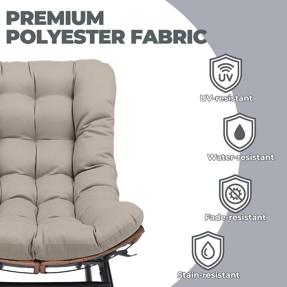 COMHOMA Outdoor Rocking Papasan Chair, Oversized Wicker Patio Rocker, Indoor ...