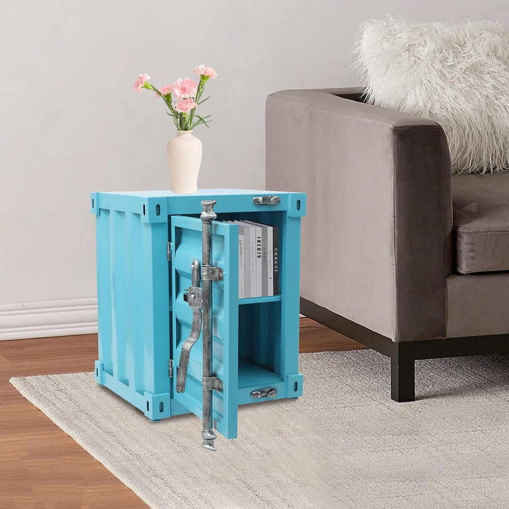 Side Table, Industrial Metal Container Cabinet,Wrought Iron Container Side Ta...